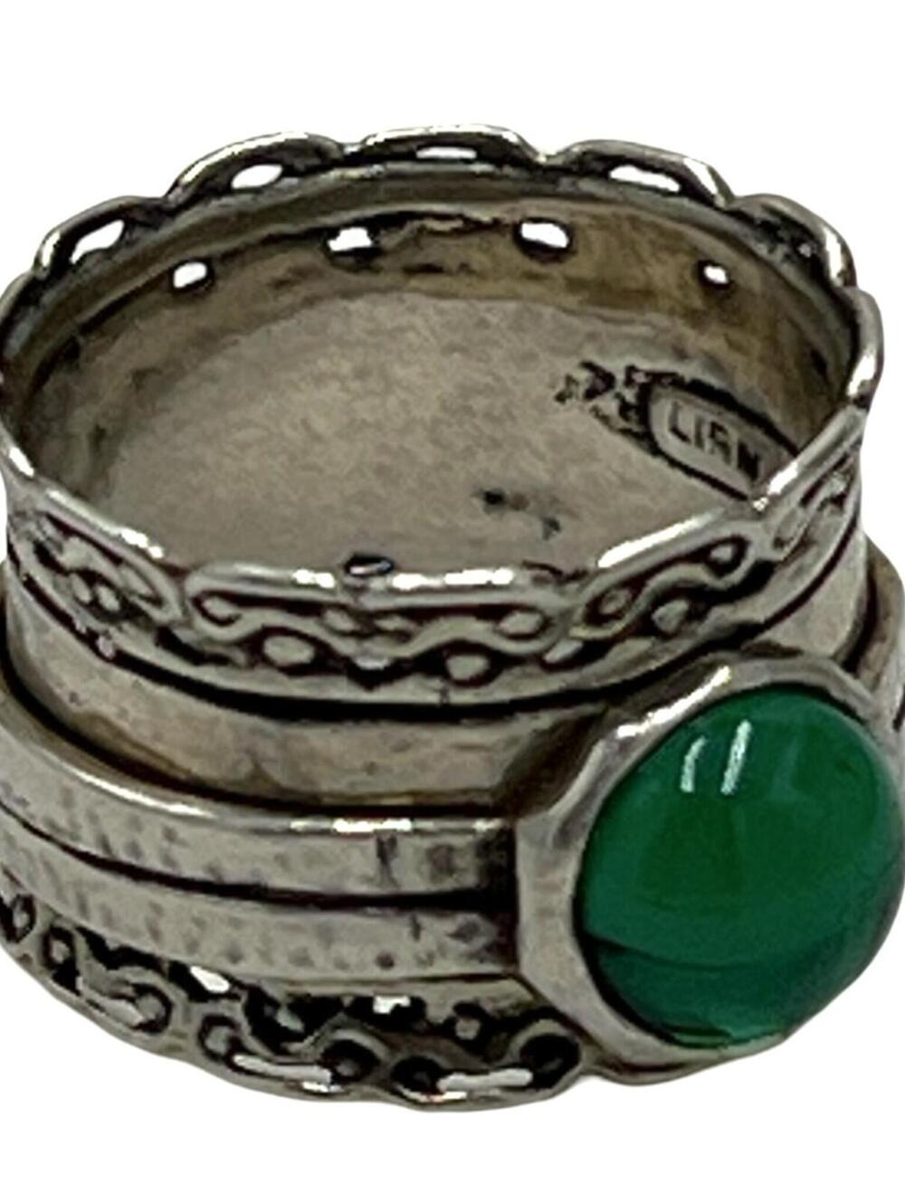 LIRM ISRAEL 925 Silver Wide Spinner Ring Green Sea Glass